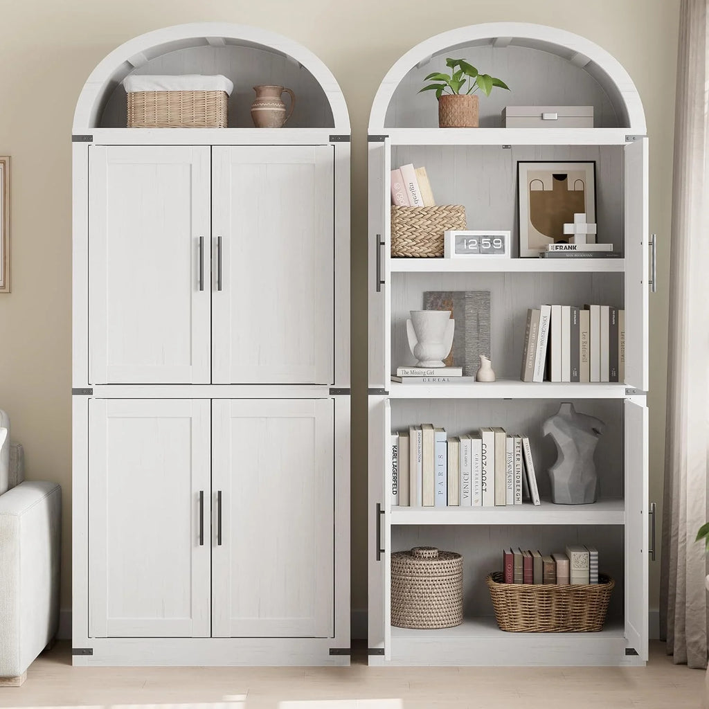 Armoire de rangement cintrée Garvee, garde-manger de cuisine de 71,6 de haut avec portes, bibliothèque de style maison de campagne à 5 niveaux, grande vitrine en bois pour cuisine, salle à manger, salon, blanc