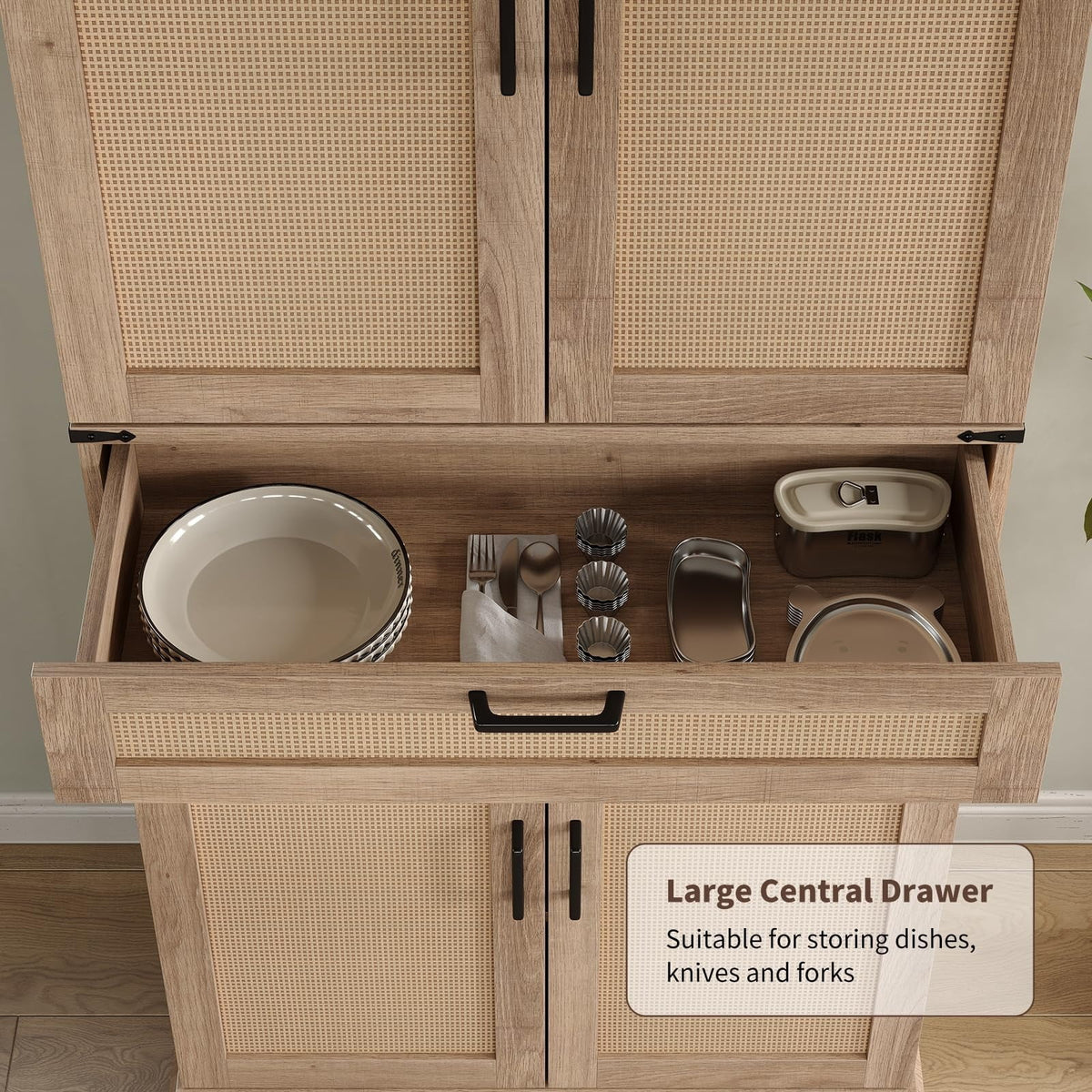 FUSOU Armoire de rangement de cuisine 72'', Armoire haute avec 8 étagères de porte, 2 placards et 1 tiroir, Meuble autoportant pour cuisine, salle à manger, salle de bain, buanderie