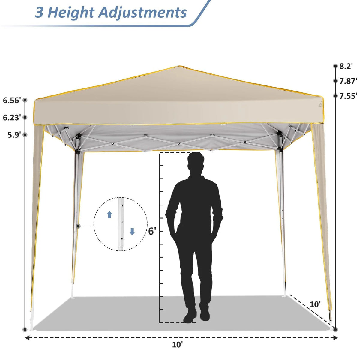 HOTEEL Chapiteau pop-up 10x10 avec murs latéraux, Tente imperméable pour fêtes et événements de mariage, Gazébo d'extérieur instantané avec sac de transport, piquets, cordes et sacs de sable, Noir