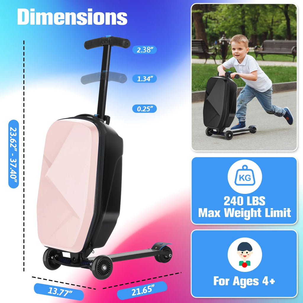 Valise à roulettes Advwin pour enfants et adultes, valise rigide sur laquelle les enfants de 4 à 15 ans peuvent rouler, bagage cabine multifonction léger et pliable avec roulettes, pour enfants et adolescents, rose
