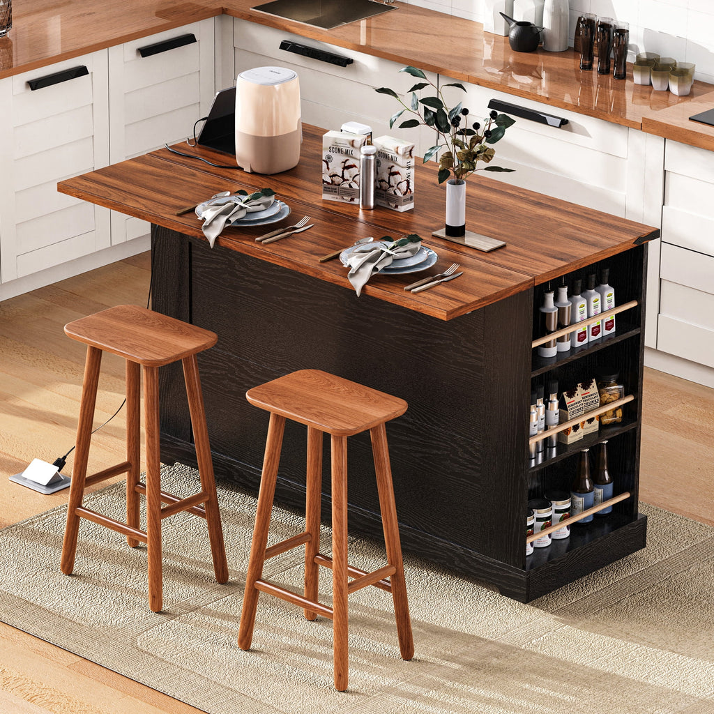 Euroco Îlot de cuisine style ferme de 53'' avec deux portes de placard en verre trempéDesserte de cuisine roulante sur roulettes