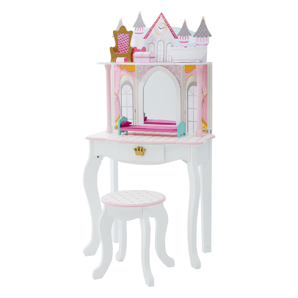 Ensemble coiffeuse et tabouret pour enfant Fantasy Fields au design de château, rose