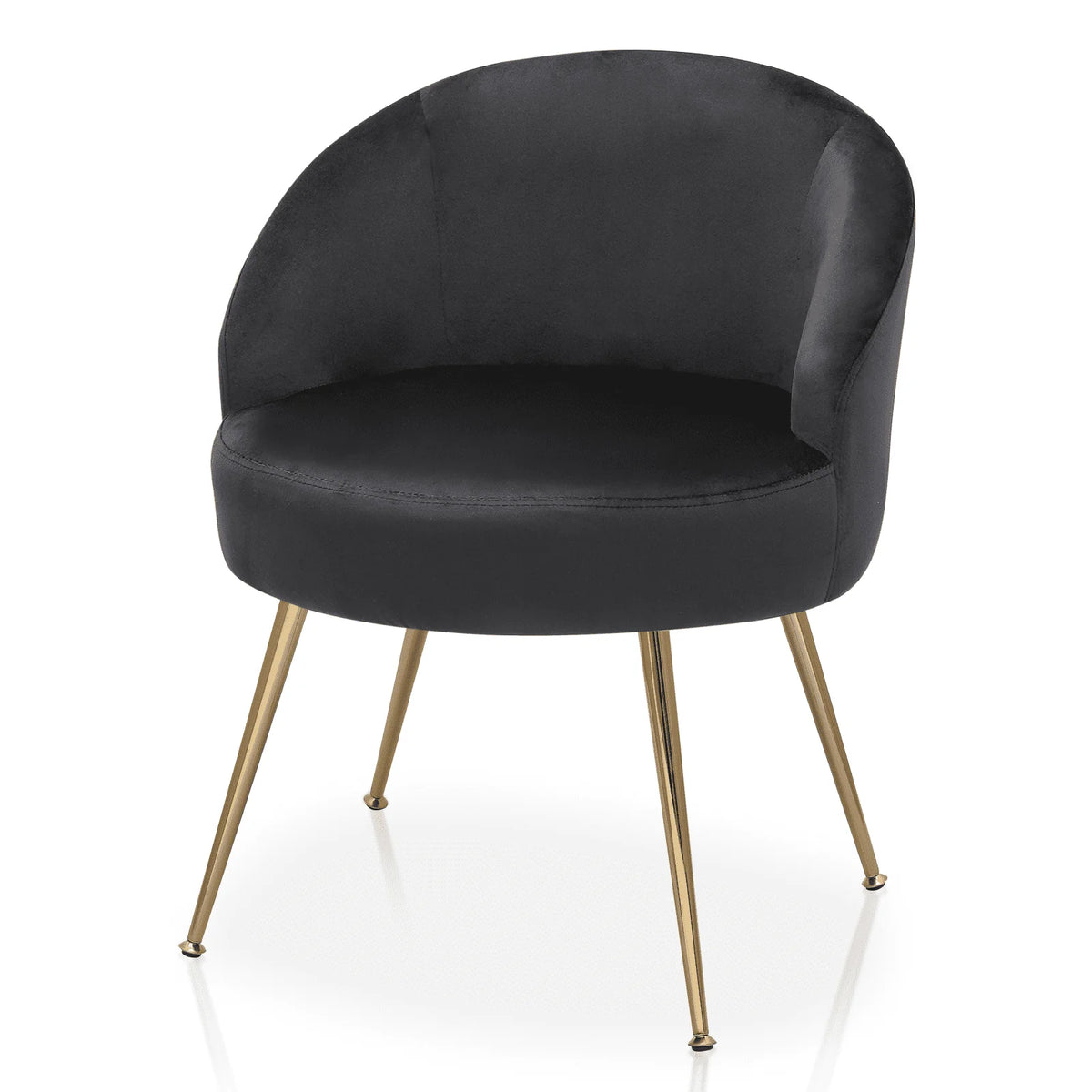 Fauteuil d'appoint en velours MoNiBloom, Fauteuil individuel moderne rembourré, Fauteuil club tonneau confortable pour salon avec pieds en métal doré pour chambre, salle de lecture, bureau, Noir