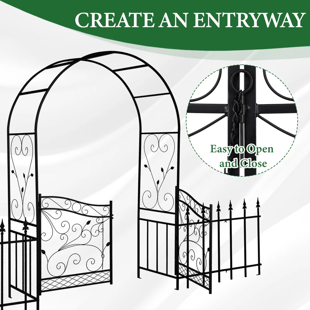 Arche de jardin Ktaxon, arche en fer pour plantes grimpantes, arche de jardin de 7,2 pi avec siège, résistante aux intempéries, noire