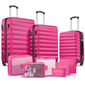 Ensemble de 9 pièces comprenant 3 valises rigides de 20, 24 et 28 pouces, 6 sacs de rangement et valises de voyage à roulettes, rose