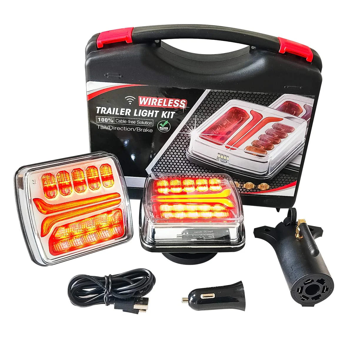 Kit de feux de remorquage magnétiques sans fil, Kit de feux de remorque rechargeables par batterie pour remorques, camions, camping-cars et bateaux