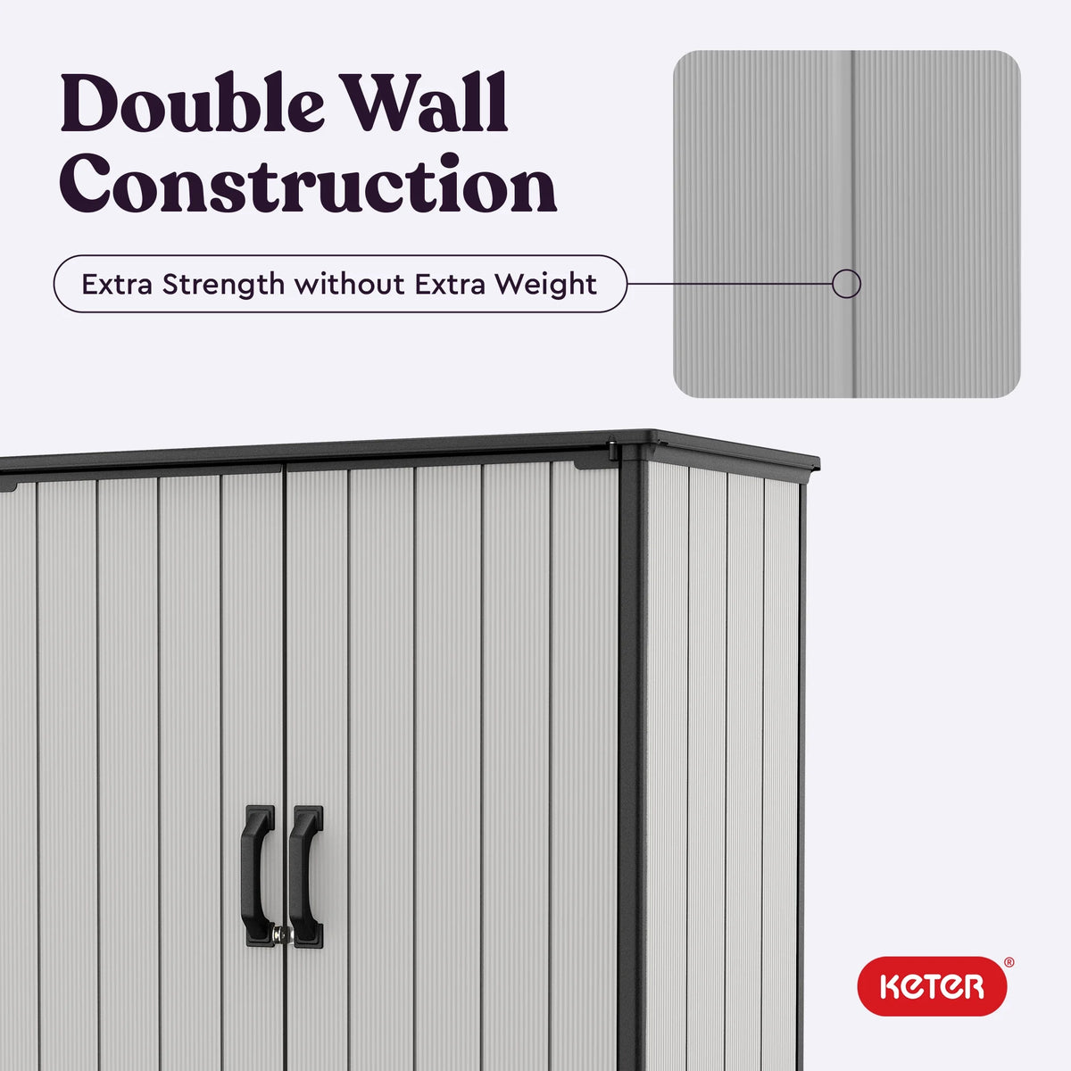 Keter Premier Abri de rangement vertical haut et robuste en résine pour l'extérieur, avec plancher et portes doubles verrouillables, Gris