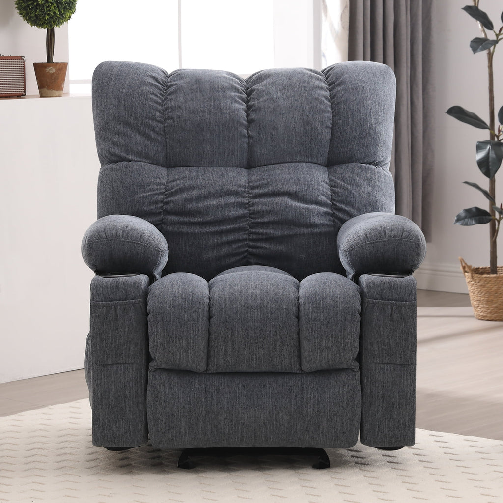 Fauteuil inclinable manuel JONPONY avec fonction de massage et de chauffage, mécanisme d’inclinaison robuste, fauteuil à bascule individuel pour personnes âgées avec porte-gobelets, pour chambre et salle de cinéma maison, gris