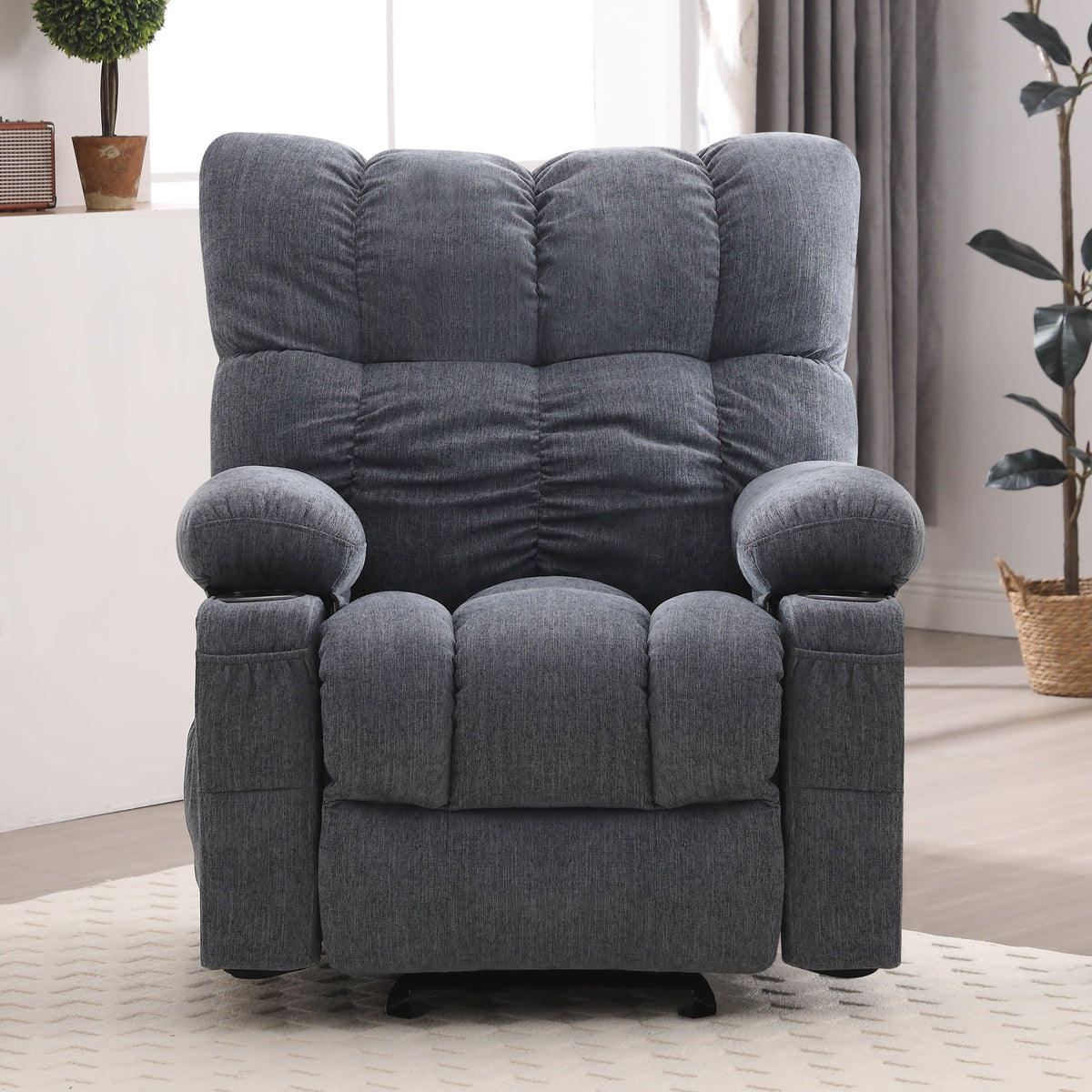 Fauteuil inclinable manuel JONPONY avec fonction de massage et de chauffage, mécanisme d’inclinaison robuste, fauteuil à bascule individuel pour personnes âgées avec porte-gobelets, pour chambre et salle de cinéma maison, gris
