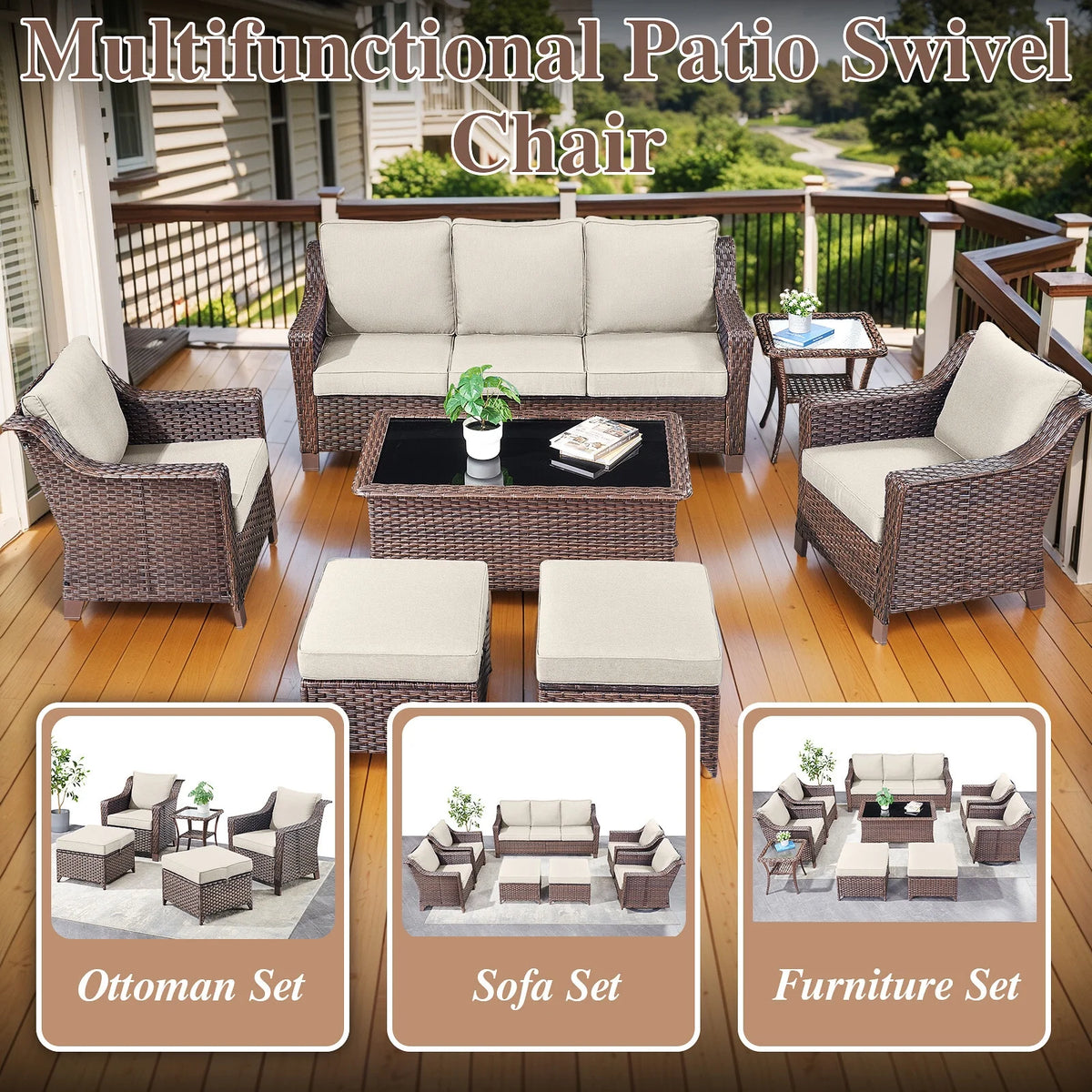 Lot de 2 chaises de patio d'extérieur en résine tressée Bellefurn avec table d'appoint, chaises en rotin tressé toutes saisons, mobilier de jardin pour porche, balcon, cour arrière, jardin et terrasse