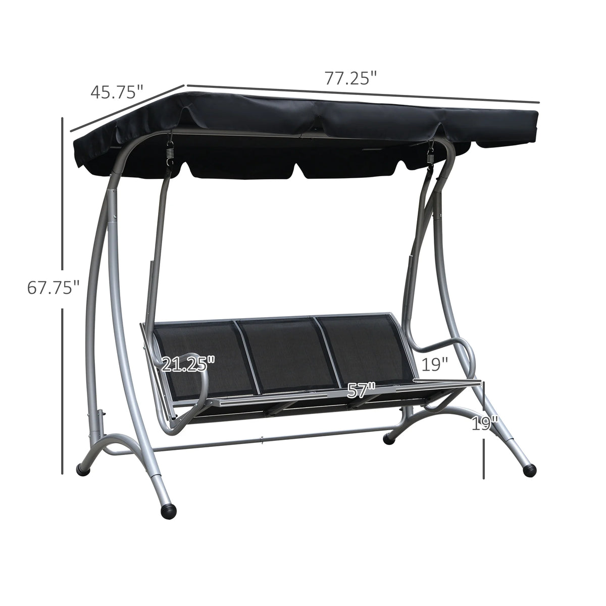 Balancelle de jardin Outsunny pour 3 personnes, balancelle de terrasse avec support et auvent réglable, banc-balancelle d'extérieur robuste pour adultes, noir