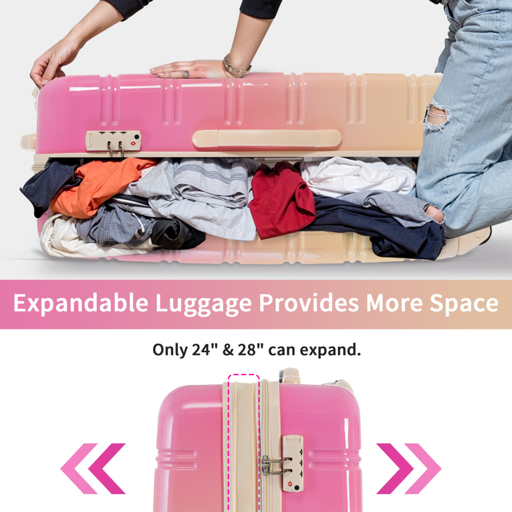 Ensemble de 3 valises, valise rigide 20/24/28 pouces avec cadenas TSA et roulettes pivotantes, bagages de voyage légers et extensibles pour homme et femme, multicolore violet