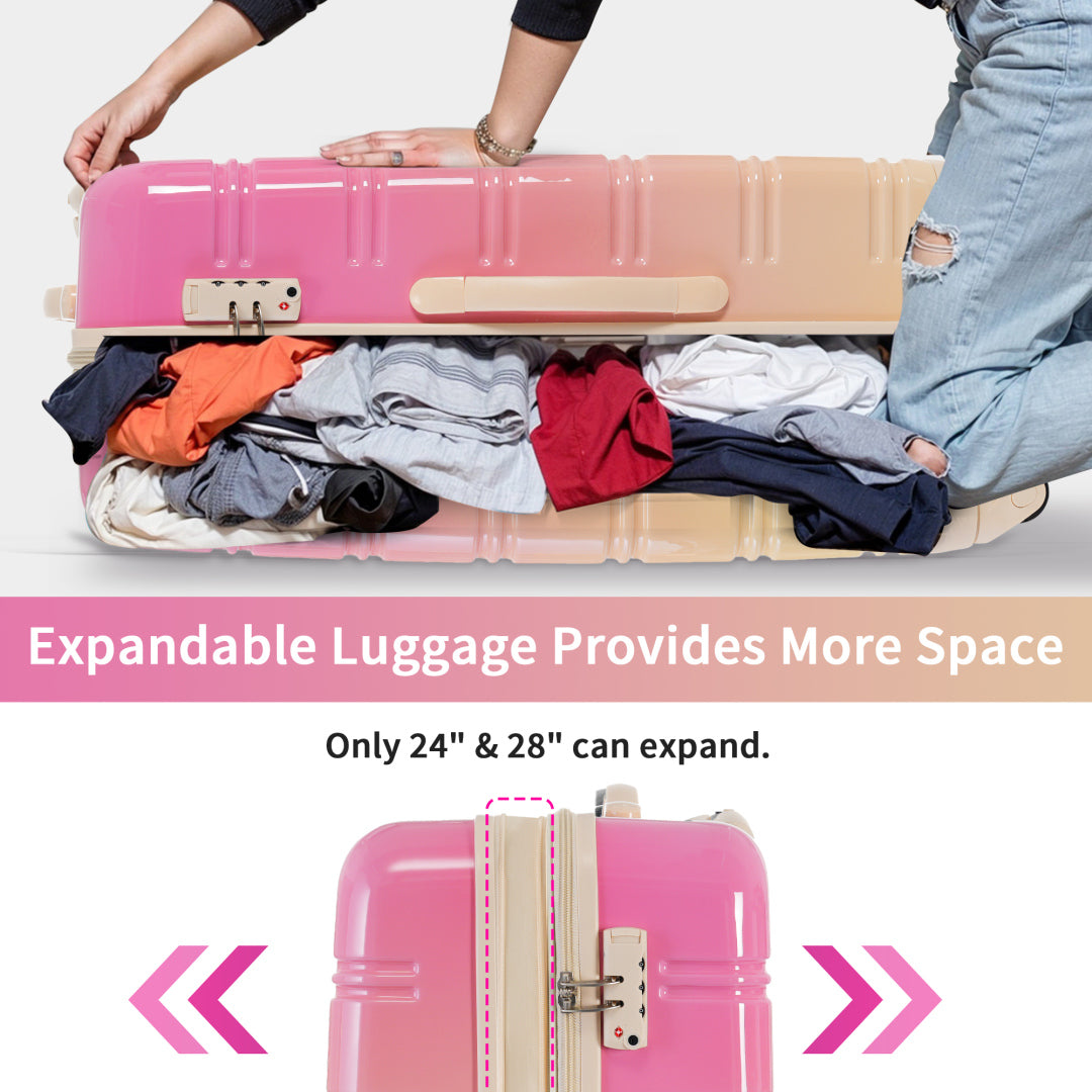 Ensemble de 3 valises, valise rigide 20/24/28 pouces avec cadenas TSA et roulettes pivotantes, bagages de voyage légers et extensibles pour homme et femme, multicolore violet