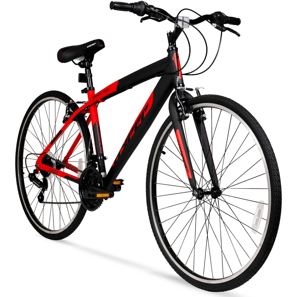 Vélo hybride Hyper Brand Bicycle 700c Spin Fit pour homme, noir et bleu, adulte