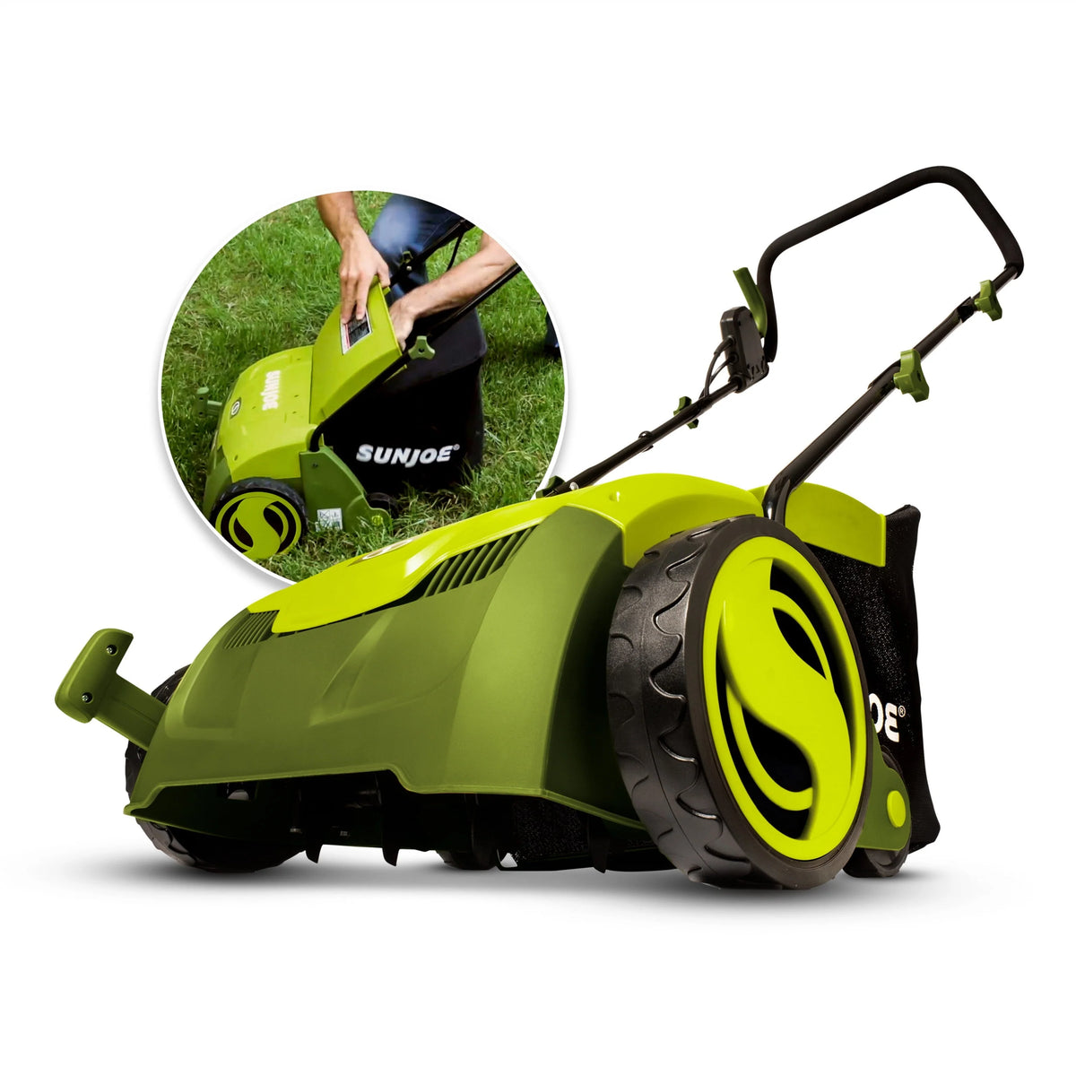 Aérateur de pelouse électrique Sun Joe de 12,6 pouces + scarificateur avec sac de ramassage, 12 A