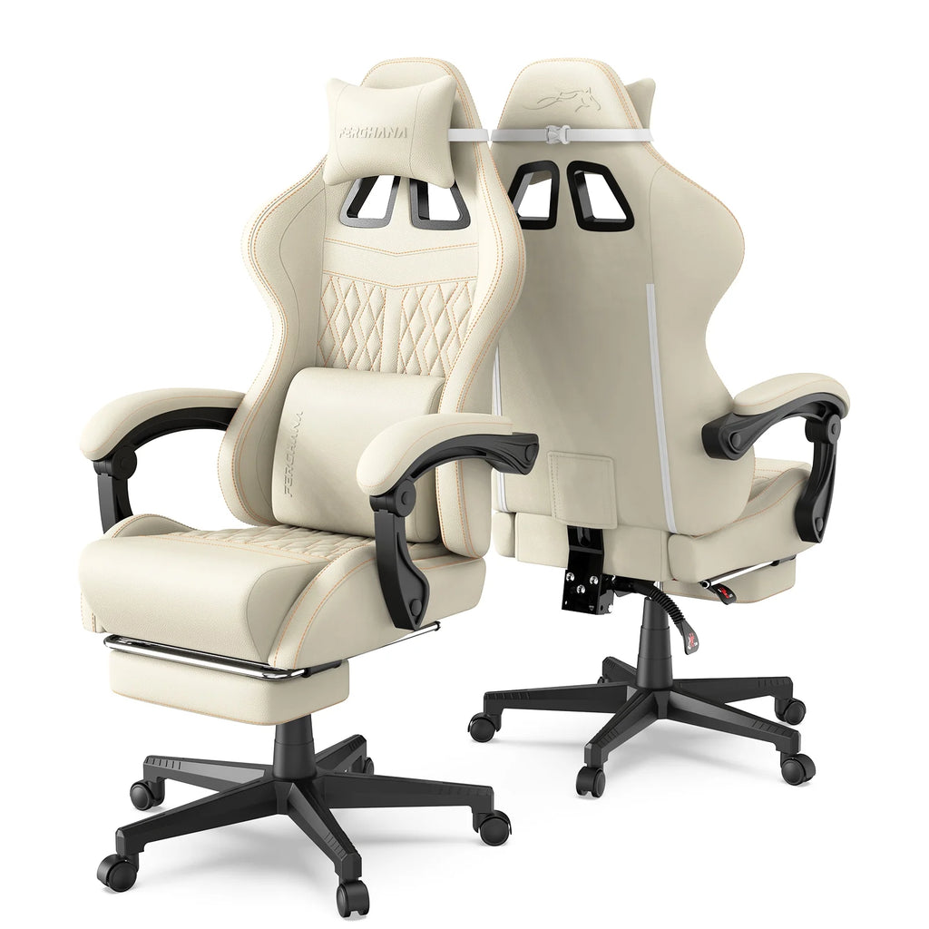 Fauteuil gaming Luxvie avec repose-pieds, fauteuil de bureau ergonomique pour ordinateur avec massage, soutien lombaire et appui-tête, dossier haut, style vintage, pour adultes et enfants, noir