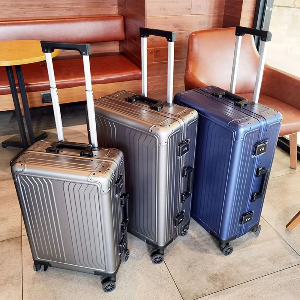 Valise cabine rigide entièrement en aluminium et magnésium avec roulettes, valise en soute rigide moderne sans fermeture éclair avec cadenas TSA, valise en métal approuvée par les compagnies aériennes, bagage roulant en métal