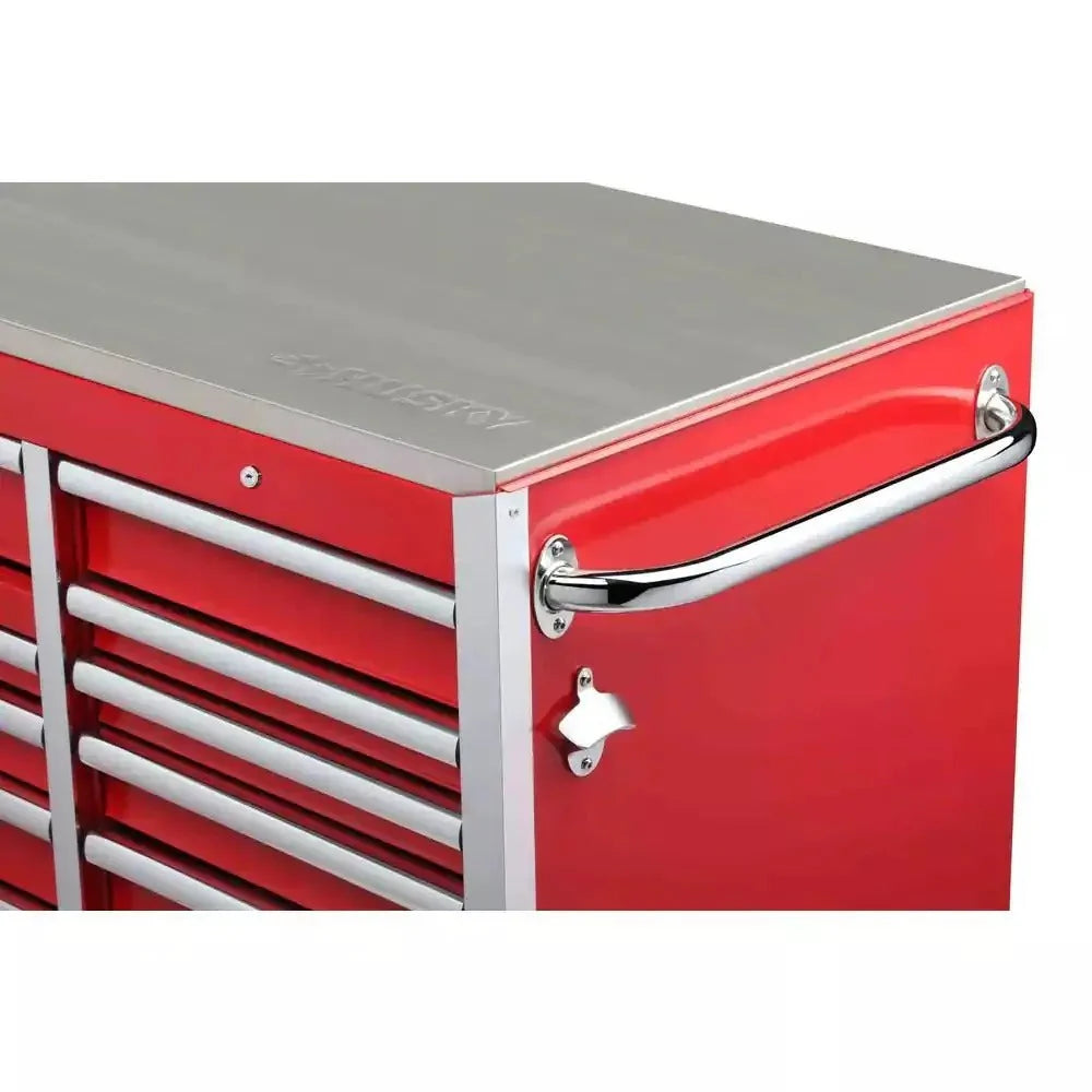 Caisson à outils robuste de 72 po l x 24 po P x 15 tiroirs, avec plateau en acier inoxydable, double verrouillage et établi mobile