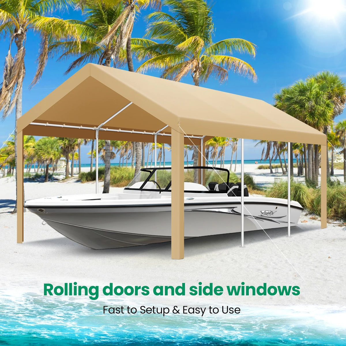 COBIZI Carport 10'x20' Grande tente pour voiture robuste avec structure en acier thermolaqué, garage portable avec parois latérales et portes amovibles, auvent pour voiture avec bâche toutes saisons pour fête en plein air, anniversaire, gris