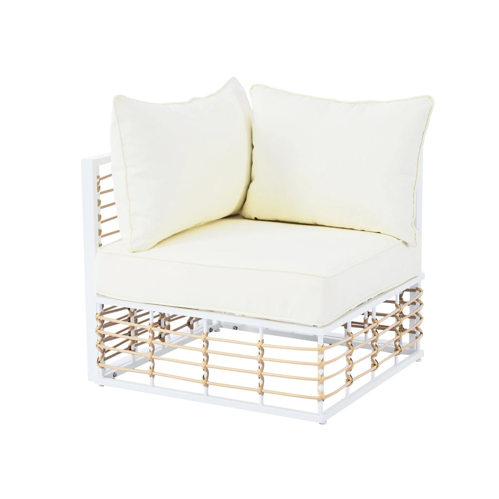 Ensemble de salon de jardin modulable en métal 7 pièces, canapé en rotin moderne et minimaliste avec coussins épais et table basse, salon d’extérieur toutes saisons pour jardin, bord de piscine et cour arrière, gris