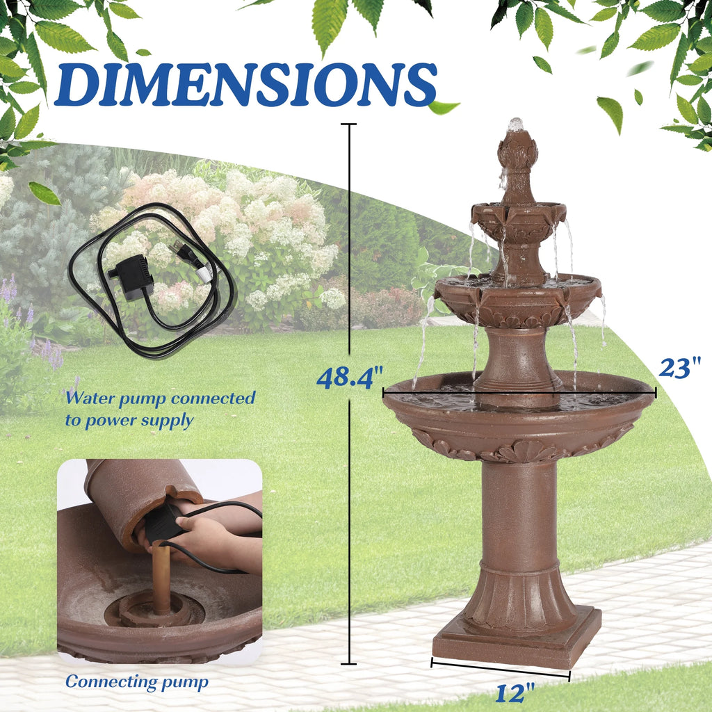 MAGIC UNION Fontaine d’eau de jardin d’extérieur, fontaines et cascades italiennes de 48,4 po de haut, grande fontaine d’intérieur à trois niveaux avec cascade et bulleur, avec pompe, pour la décoration de la maison et de la cour