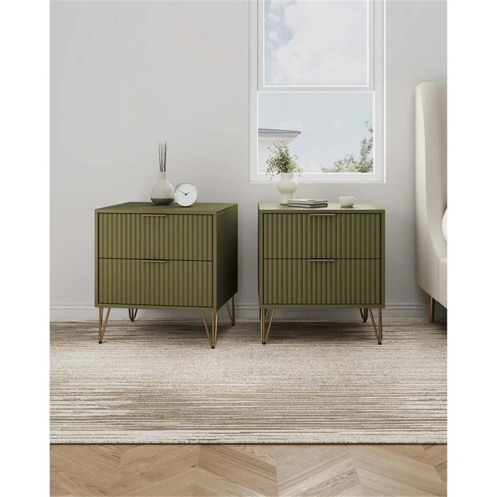 Table de chevet Pemberly Row en bois d’ingénierie vert olive – Lot de 2