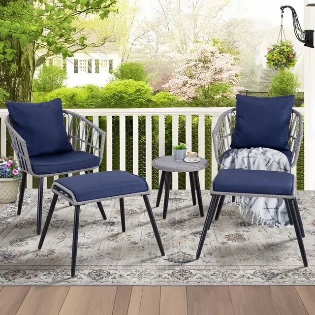 Salon de jardin Ainfox 7 pièces en promotion, canapé en rotin gris avec coussins gris