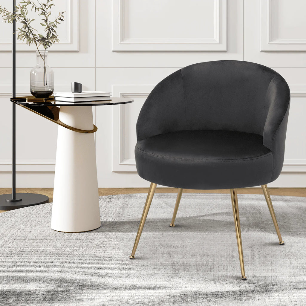 Fauteuil d'appoint en velours MoNiBloom, Fauteuil individuel moderne rembourré, Fauteuil club tonneau confortable pour salon avec pieds en métal doré pour chambre, salle de lecture, bureau, Noir
