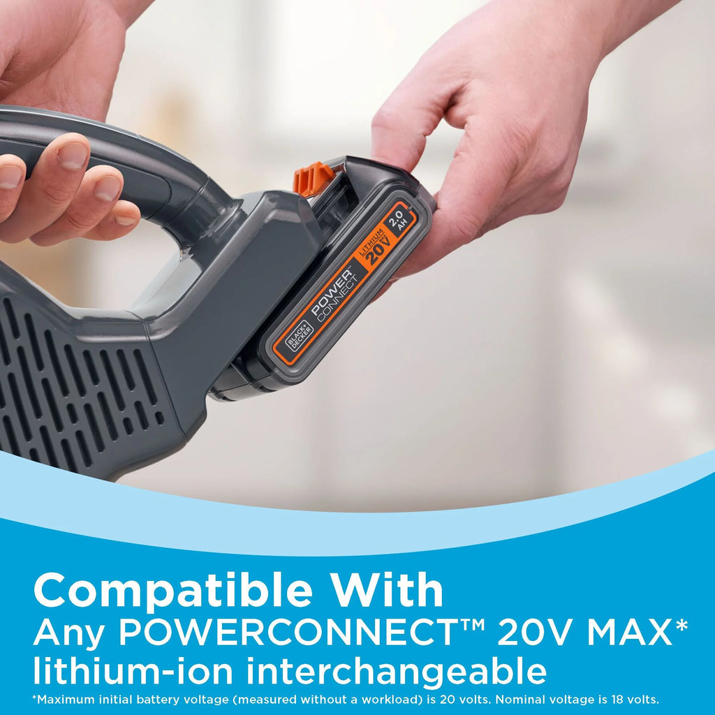 BLACK+DECKER POWERSERIES+ 20V MAX* Kit d’aspirateur balai sans fil, pour tapis et sols durs, convertible en aspirateur à main, autonomie de 44 minutes, pour le nettoyage quotidien, BHFEA18D1