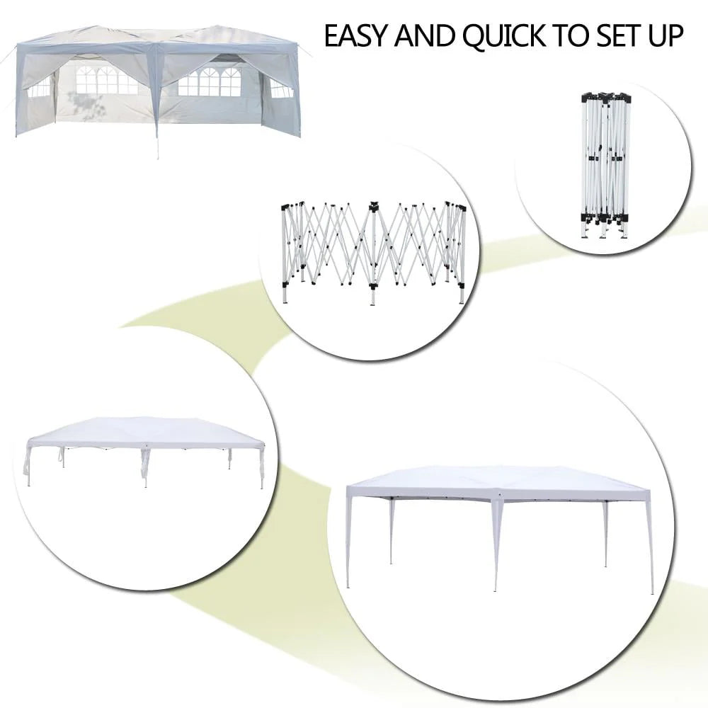 Tente de réception pop-up extérieure Zimtown 10' x 20', chapiteau pour mariage avec 6 parois