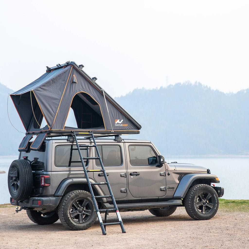 Tente de toit rigide Naturnest Polaris2 avec 2 porte-bagages, tente de toit pour voiture avec entrées d’air conditionné, éclairage LED 3 couleurs et prise USB interne pour fourgonnettes, jeeps, SUV et camions, tente pour 2 à 3 personnes