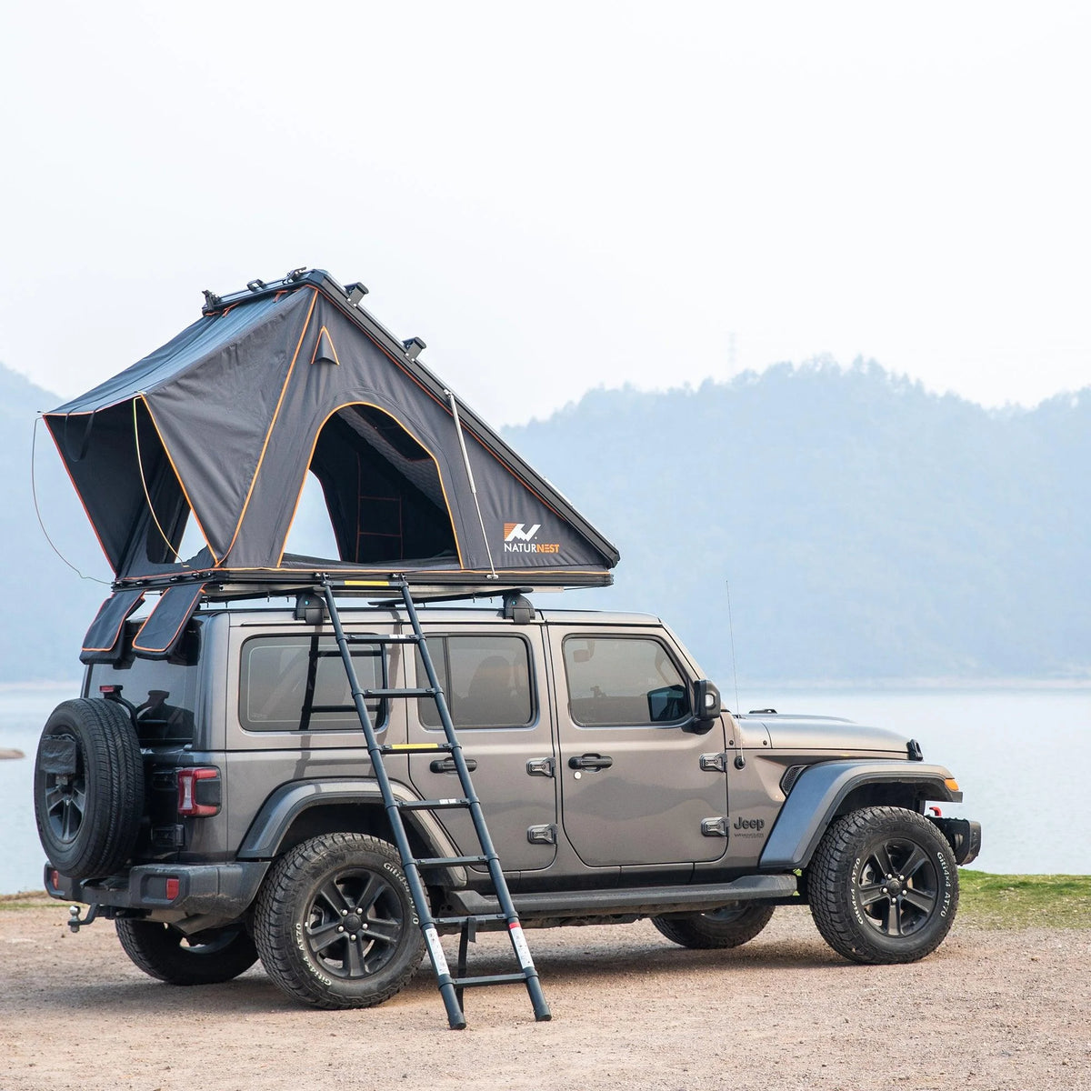 Tente de toit rigide Naturnest Polaris2 avec 2 porte-bagages, tente de toit pour voiture avec entrées d’air conditionné, éclairage LED 3 couleurs et prise USB interne pour fourgonnettes, jeeps, SUV et camions, tente pour 2 à 3 personnes