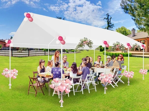 COBIZI Carport 10'x20' Grande tente pour voiture robuste avec structure en acier thermolaqué, garage portable avec parois latérales et portes amovibles, auvent pour voiture avec bâche toutes saisons pour fête en plein air, anniversaire, gris