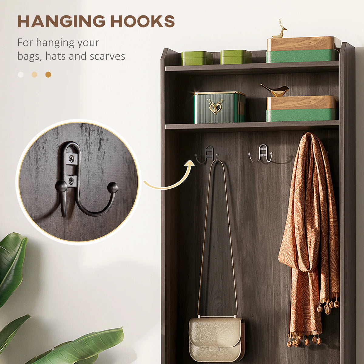 HOMCOM Vestiaire d’entrée rustique avec banc de rangement pour chaussures, banc d’entrée avec porte-manteau, porte-manteau décoratif avec étagères de rangement pour couloir ou entrée, blanc
