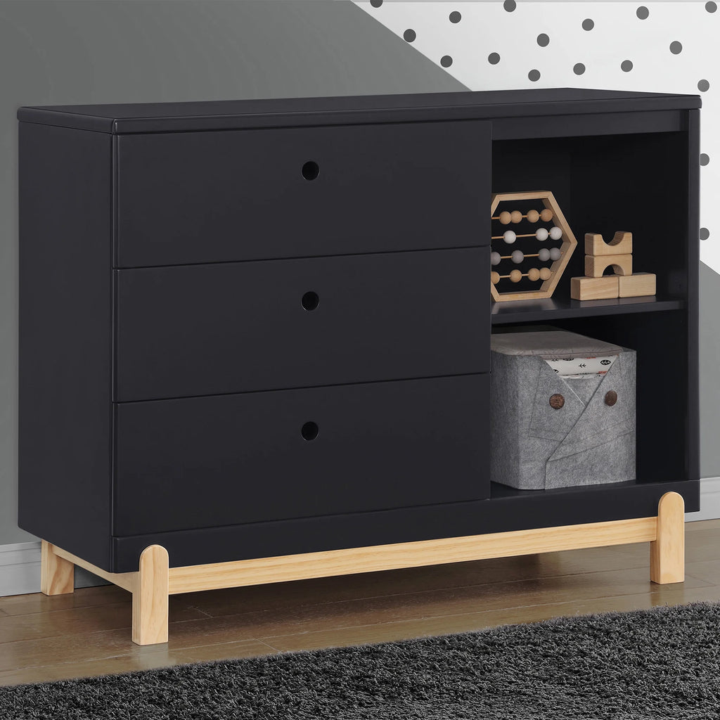 Commode Delta Children Poppy à 3 tiroirs avec casiers et tiroirs emboîtables, Blanc Bianca/Naturel