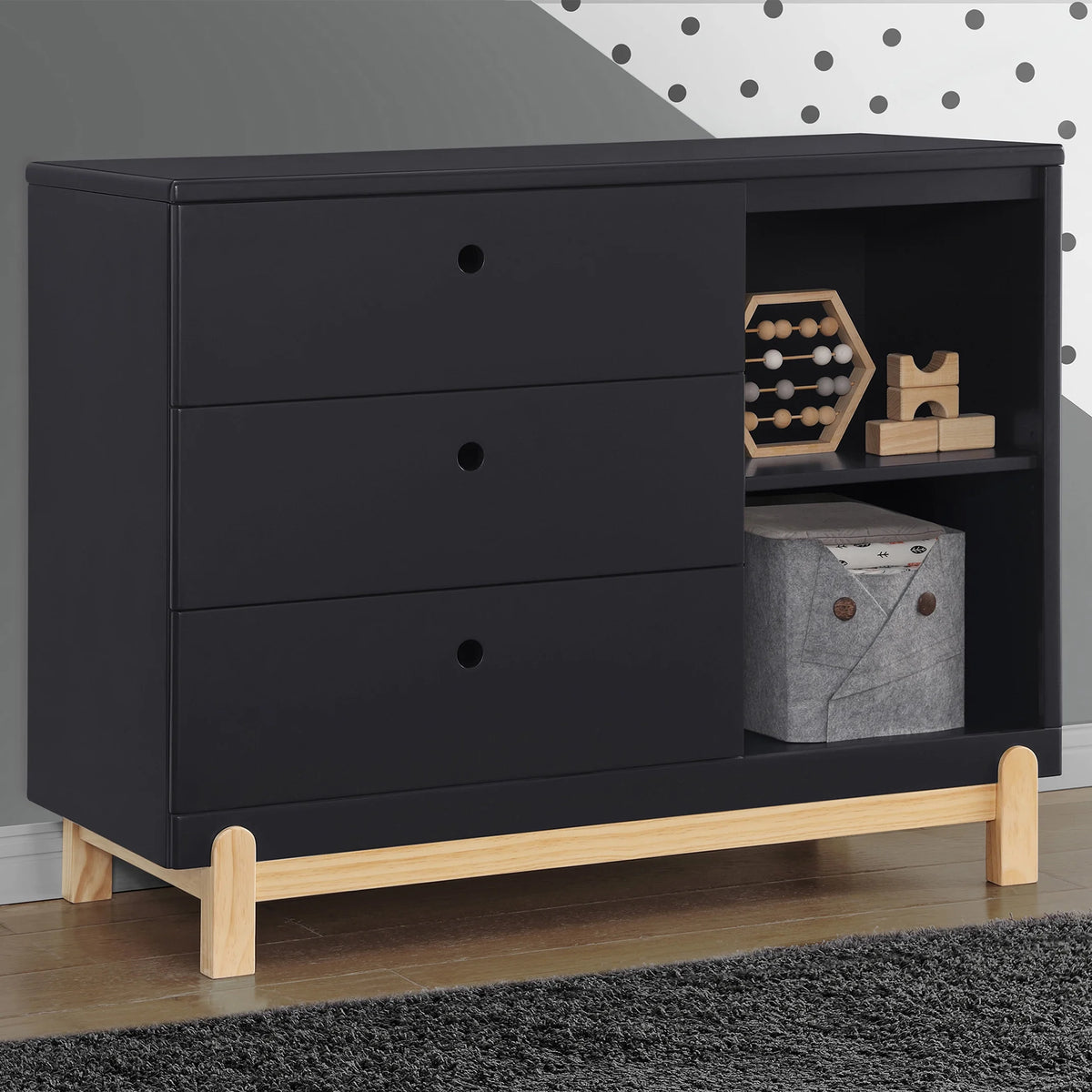 Commode Delta Children Poppy à 3 tiroirs avec casiers et tiroirs emboîtables, Blanc Bianca/Naturel