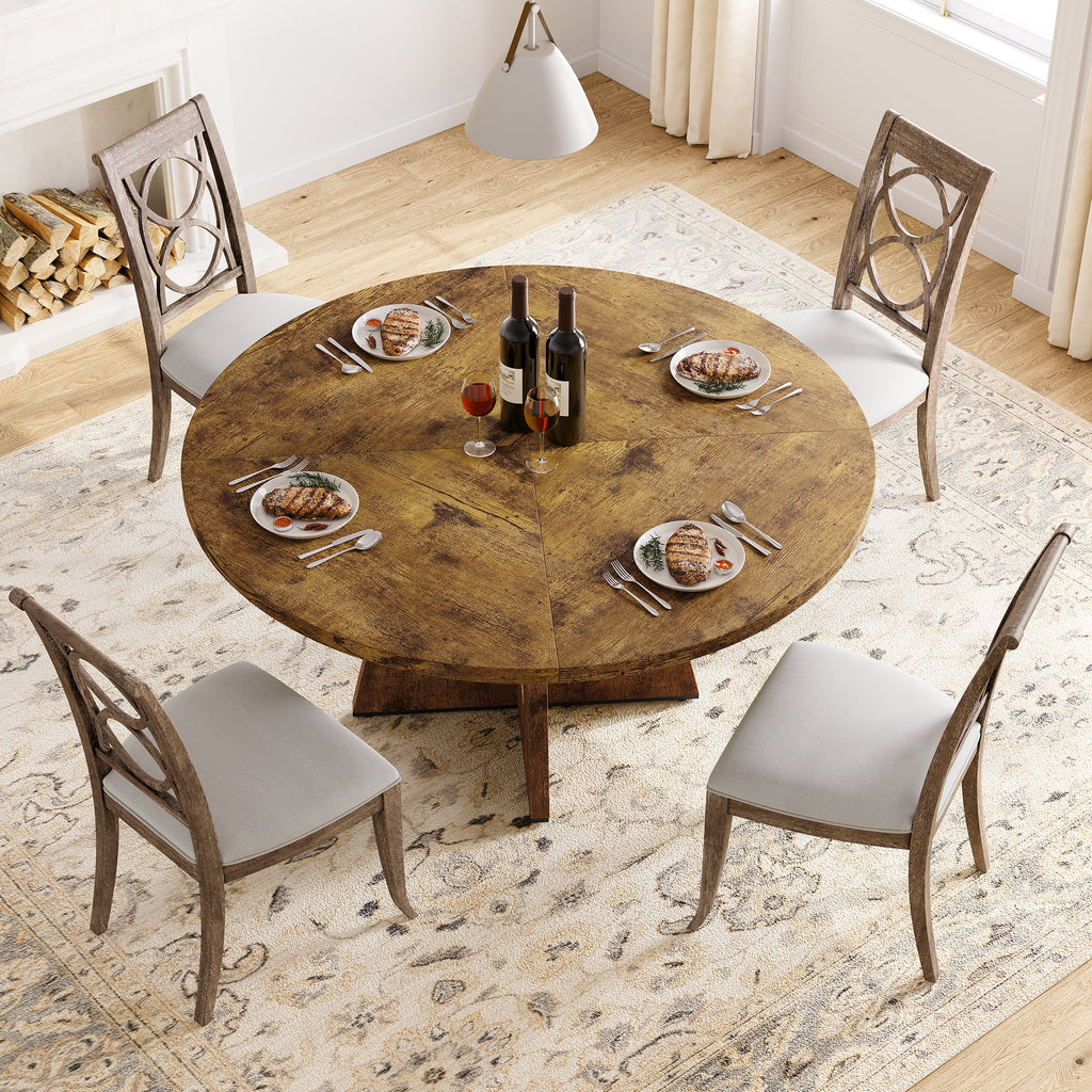 Ensemble de grande table à manger ronde de 47 po pour 4 à 6 personnes, table à manger en bois de style milieu du siècle avec plateau large et piètement en X, table de salle à manger pour la maison, la salle à manger ou le salon (chaises non incluses)
