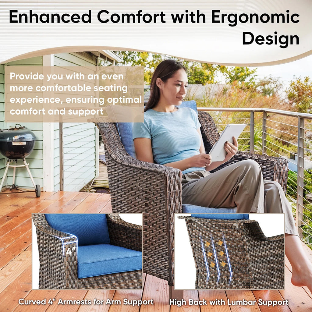 Lot de 2 chaises de patio d'extérieur en résine tressée Bellefurn avec table d'appoint, chaises en rotin tressé toutes saisons, mobilier de jardin pour porche, balcon, cour arrière, jardin et terrasse