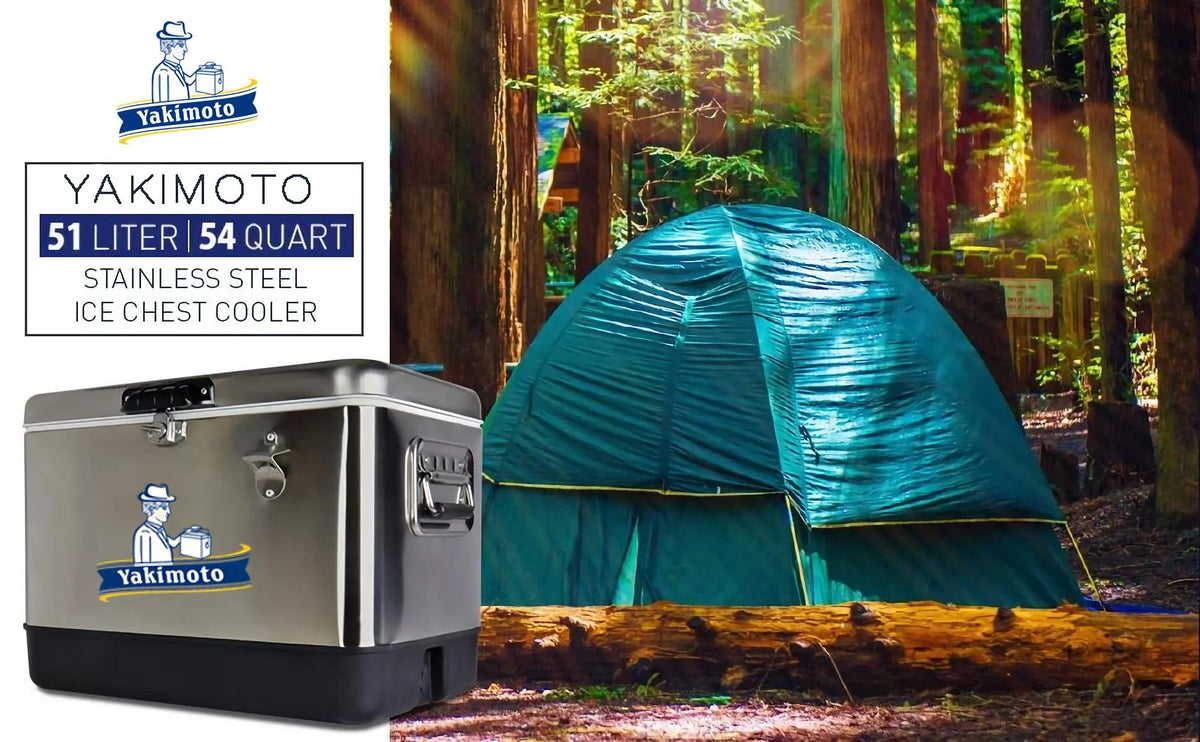 Glacière en acier inoxydable Yakimoto de 54 pintes – Glacière conservant la glace pendant 4 jours, avec décapsuleur intégré et fermoirs robustes en acier pour le camping, la pêche, la navigation et les fêtes entre amis