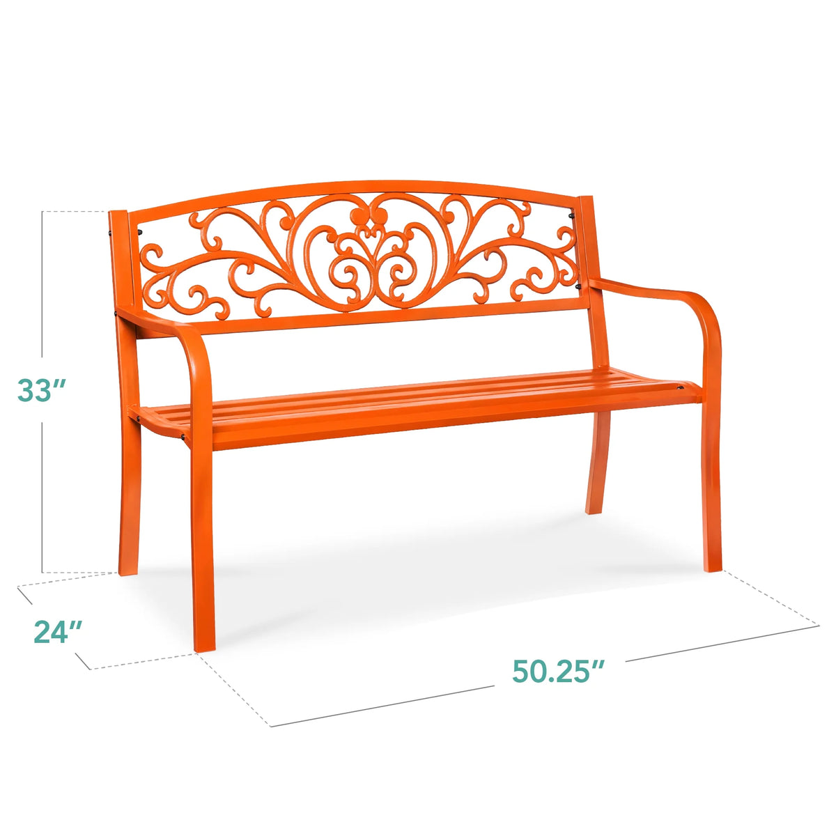 Best Choice Products Banc en Acier d'Extérieur Jardin Patio Porche Meuble avec Dossier à Motif Floral - Noir