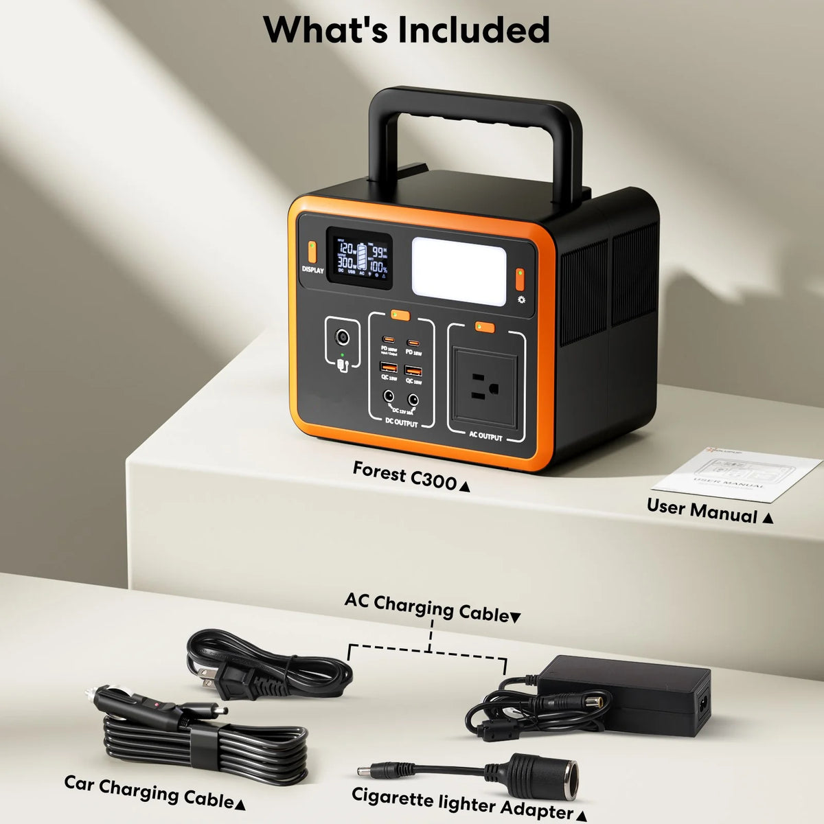 Station d'alimentation portable 300W, générateur solaire portable 288Wh 90000mAh avec lampe LED, générateur solaire d'extérieur pour camping, camping-car, alimentation de secours à domicile, alimentation d'urgence