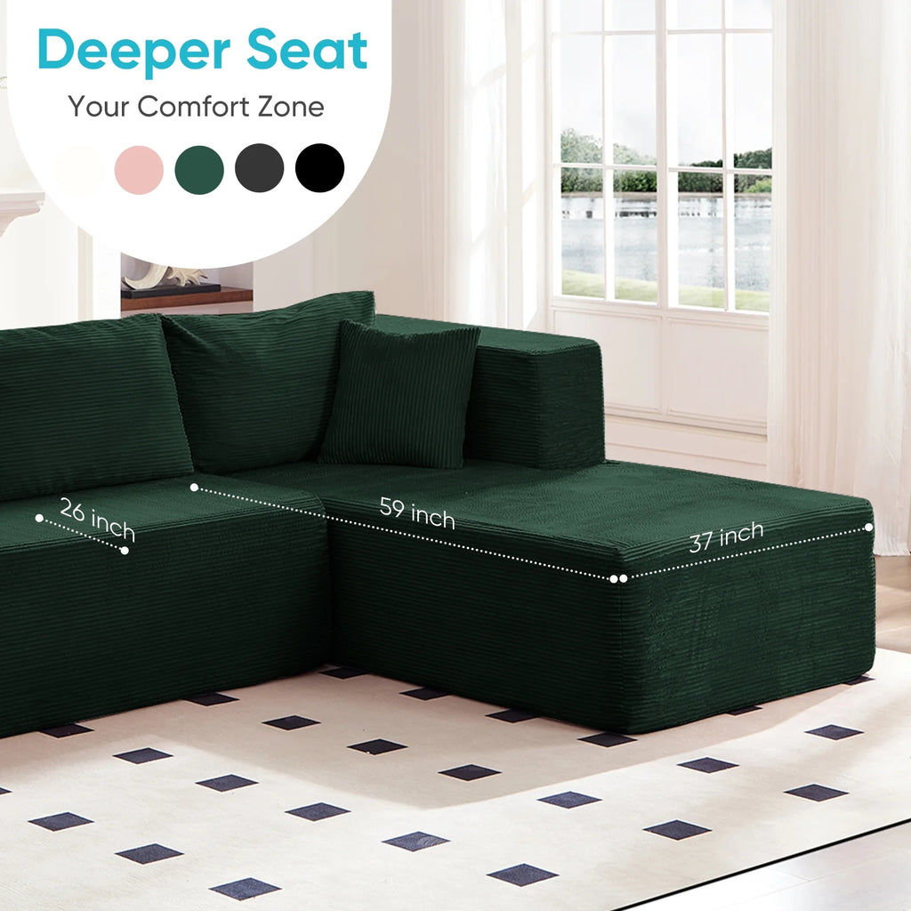 Canapé d’angle ZAFLY 106 Cloud avec méridienne, sans assemblage, canapé-lit en L, canapé modulable surdimensionné à assise profonde pour salon – droite, noir