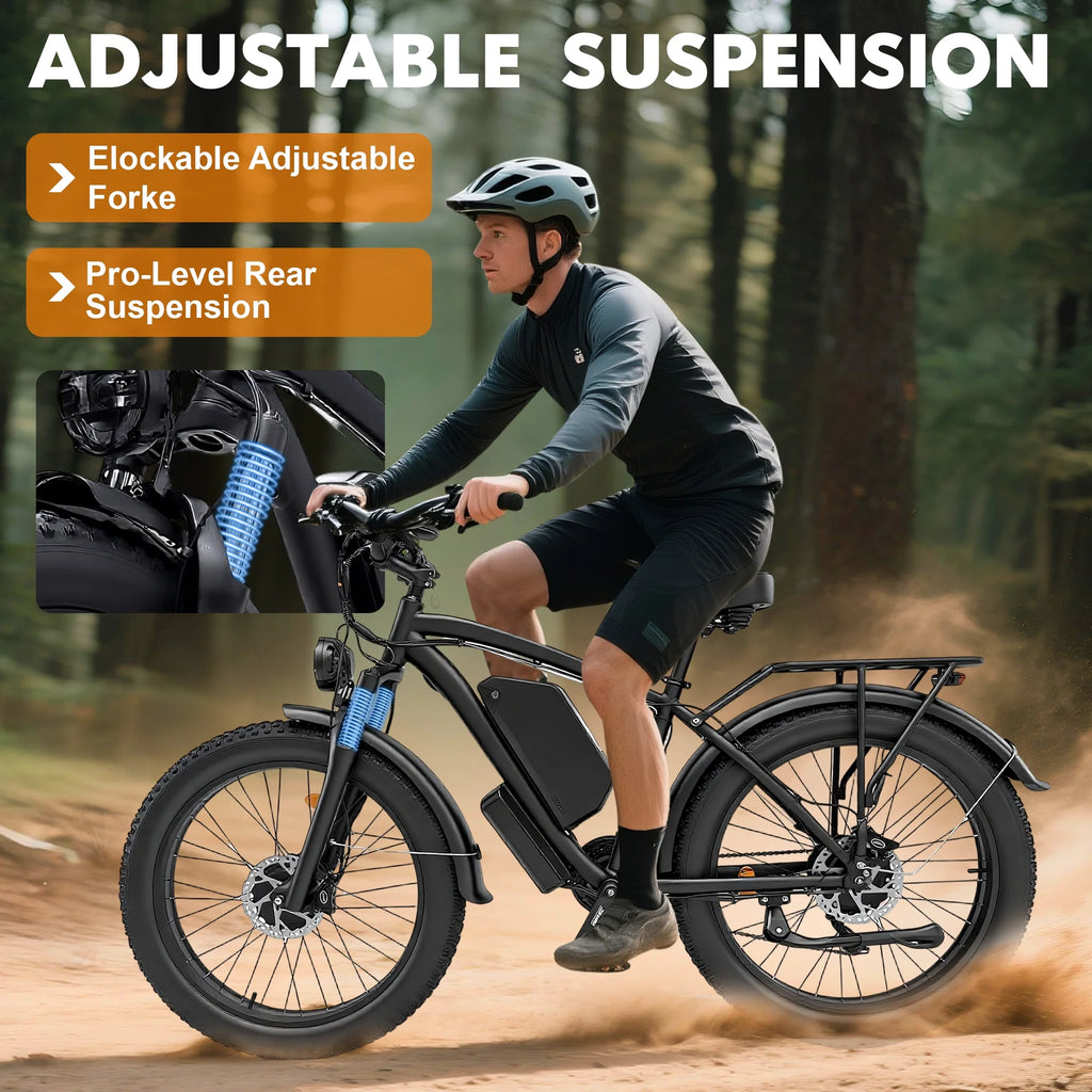 Vélo électrique à pneus larges pour adultes, vélo électrique à double moteur de 6 000 W, vitesse max. de 50 mi/h, vélo électrique tout-terrain de type VTT, 26 x 4,0, 60 V, 25 Ah, UL2849