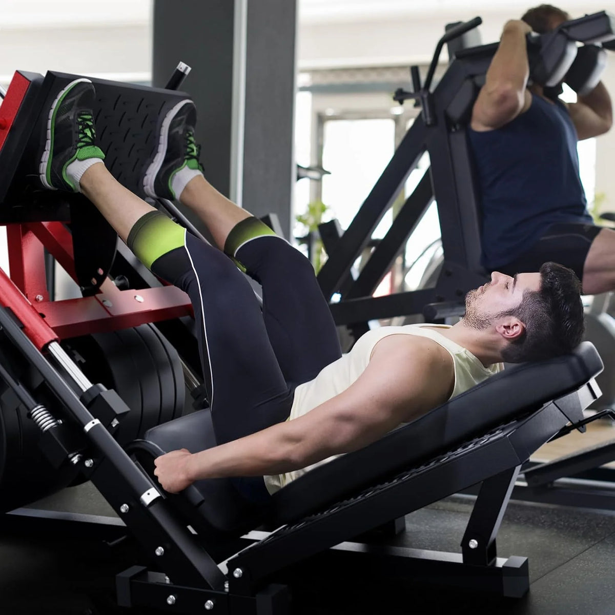 Machine à presse à jambes et hack squat RitFit, Presse à jambes professionnelle réglable pour salle de sport à domicile avec roulement linéaire, Machine hack squat spécialisée pour un entraînement complet du bas du corps avec rangement de poids, Rose