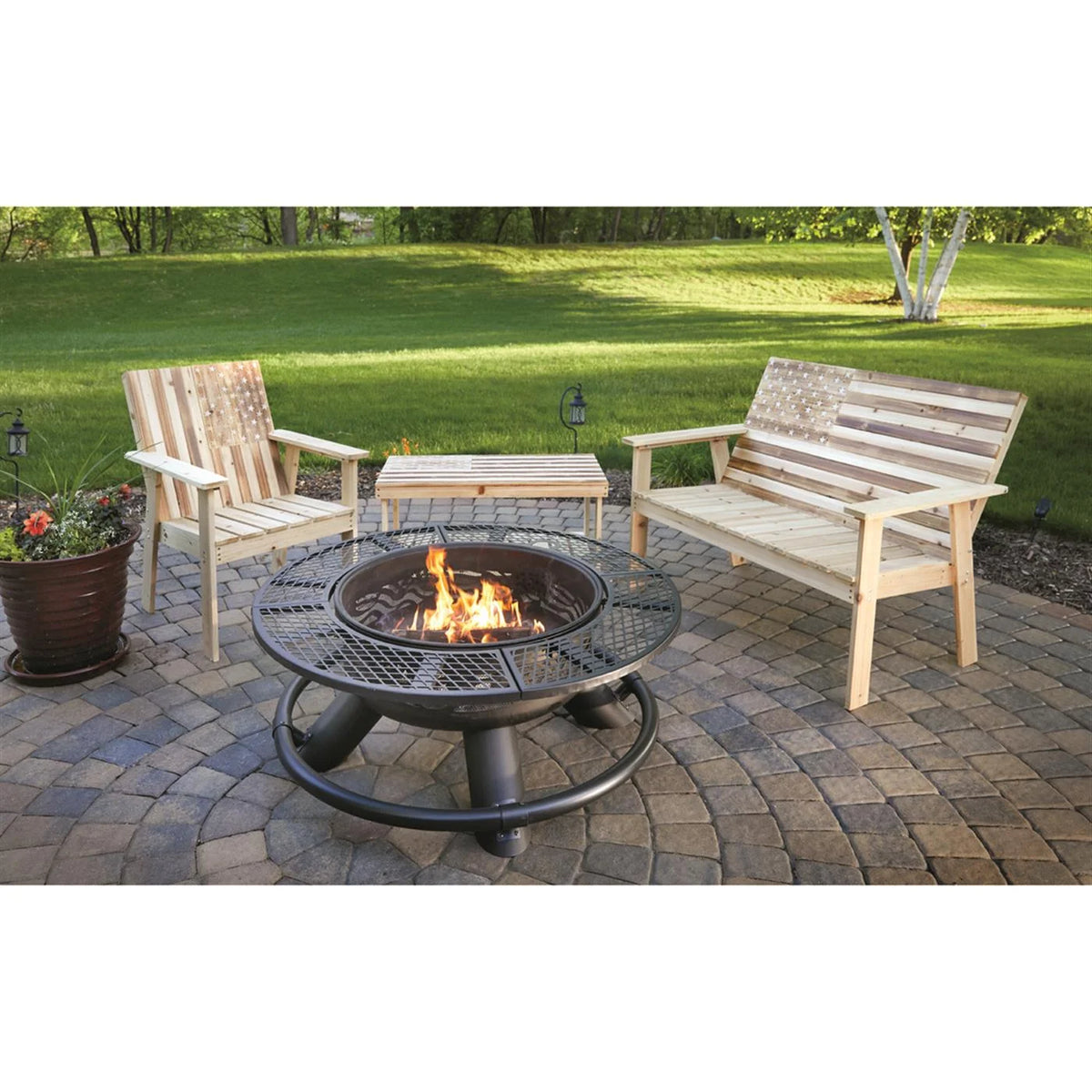 CASTLECREEK 47 Brasero avec grille de barbecue géométrique