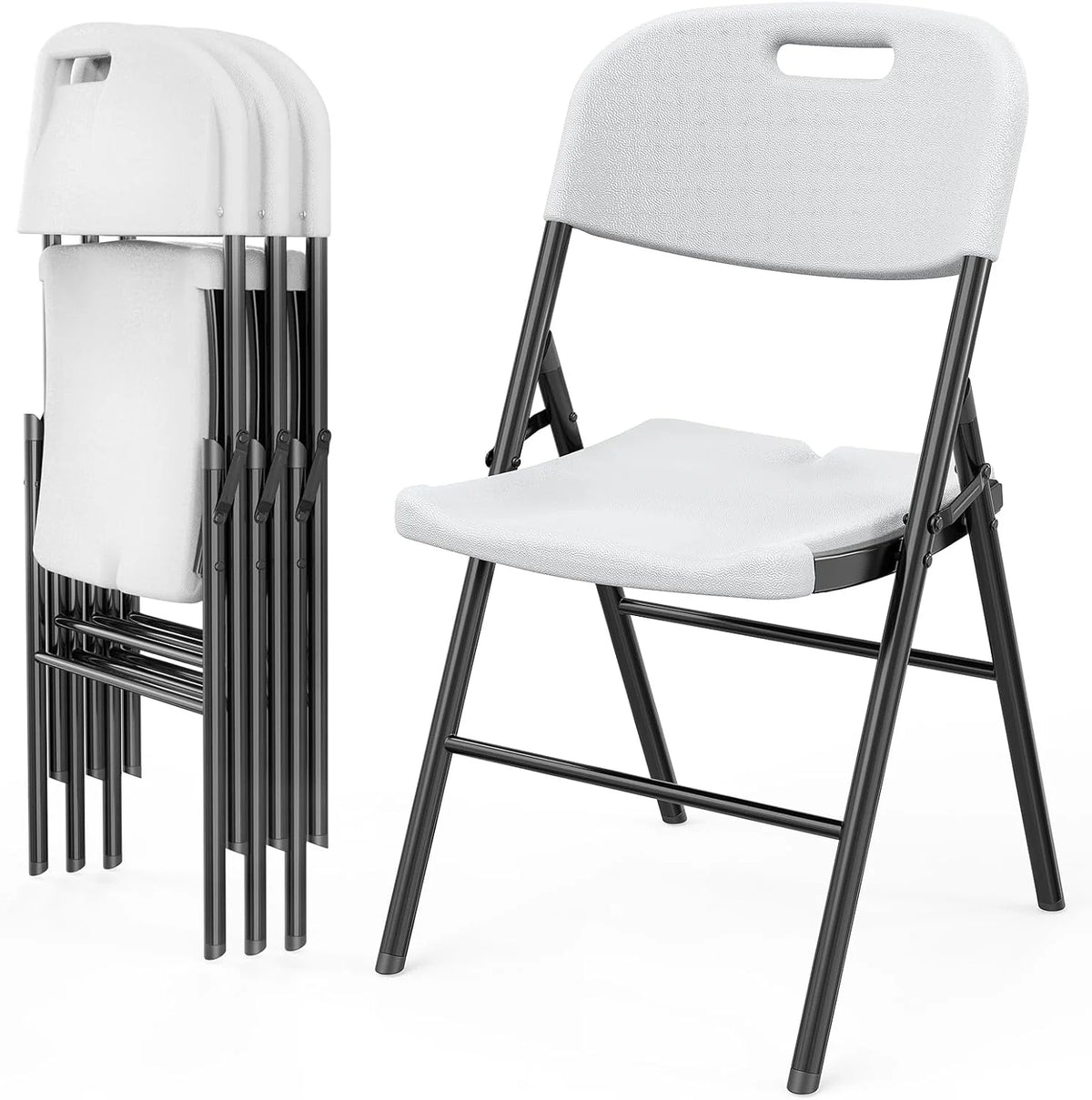 DYUKFG Chaises pliantes, Chaise pliable robuste Assise en plastique HDPE portable avec cadre en acier pour salle à manger intérieure et extérieure Fête mariage École, Blanc, Lot de 6