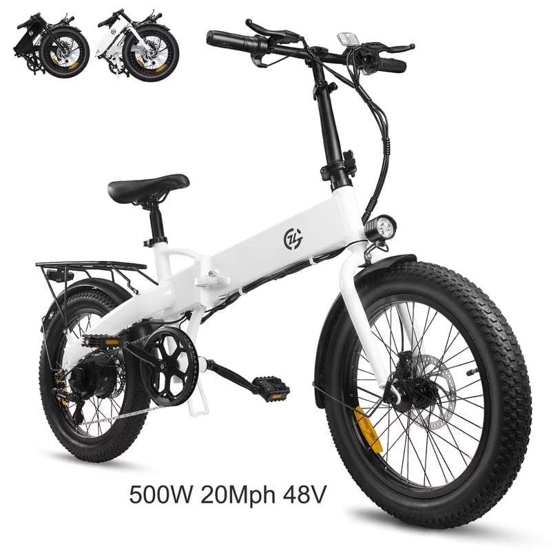 Vélo électrique pour adultes avec puissance de crête de 750 W, moteur de 500 W, pneus larges 20 x 2,5, vélo pliant, batterie 48 V 7,8 Ah offrant une autonomie de 43 mi, vitesse maximale de 24 mi/h