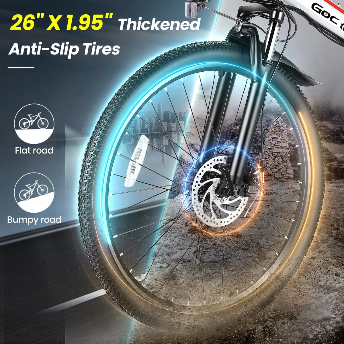 Vélo électrique pliant Gocio 26 pour adultes, VTT électrique 500W, Double amortisseur, Batterie 48V 7,8Ah, Shimano 21 vitesses, UL2849