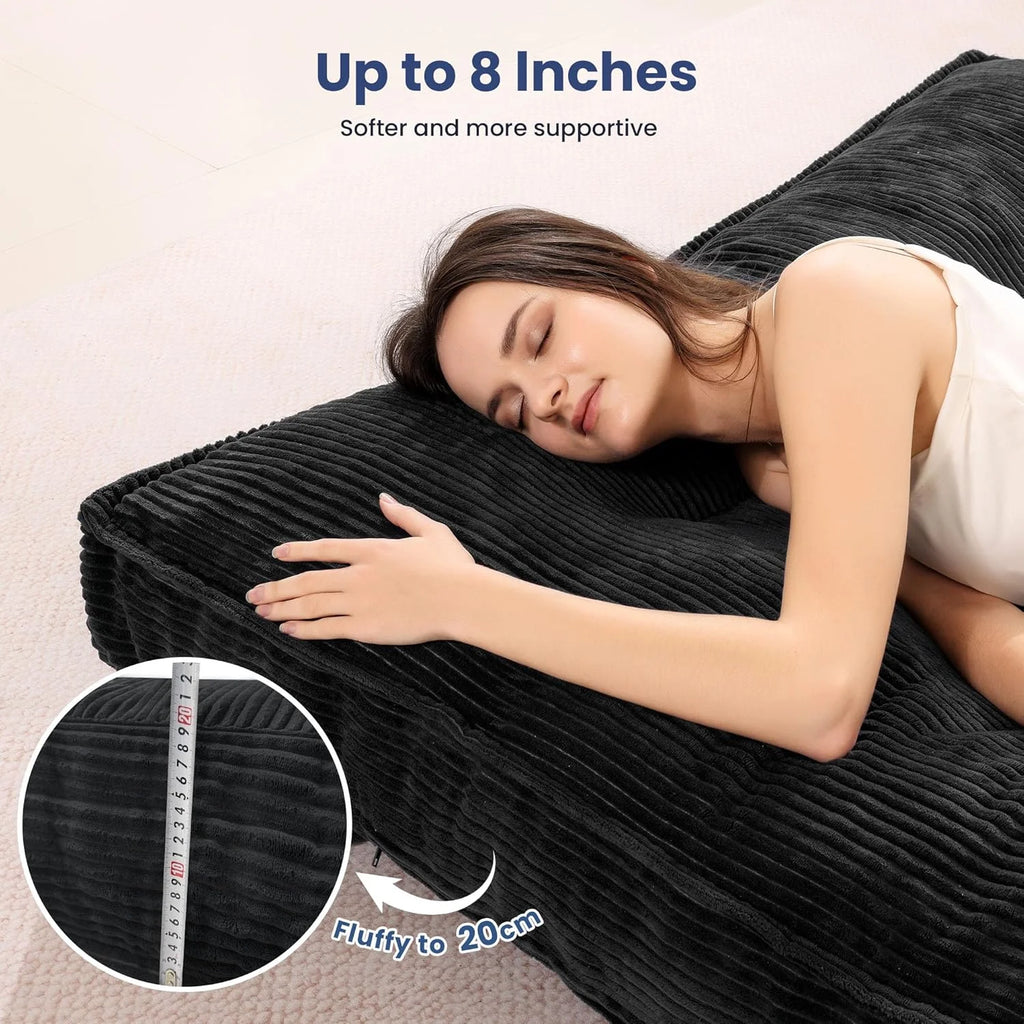 Matelas Futon 8 Pouces Taille Double, Canapé-Lit Futon Extra Épais Matelas Japonais Amélioré Matelas Futon au Sol pour Adultes Matelas Futon Japonais Pliable 8, Noir (Cadre Non Inclus)