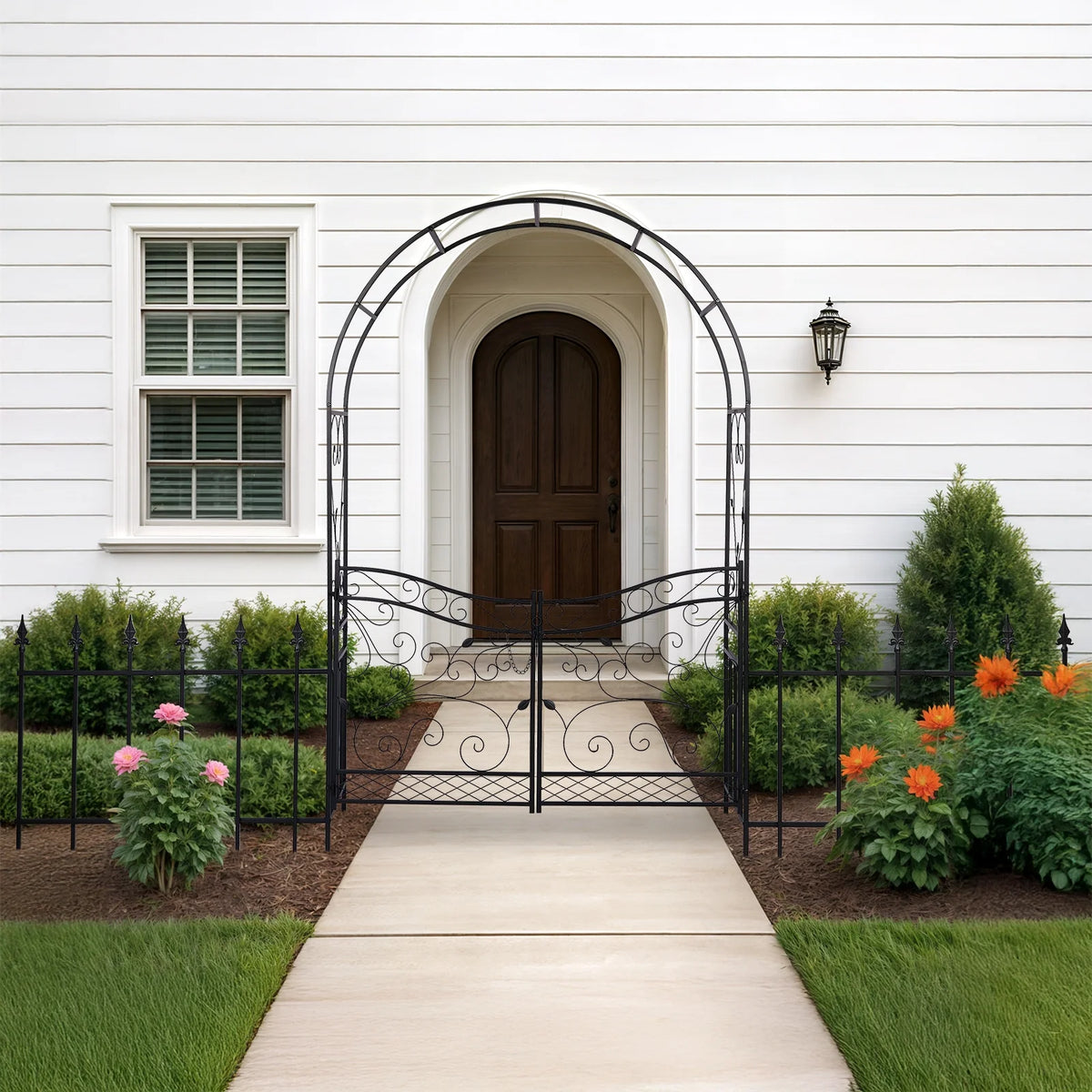 Arche de jardin Ktaxon, arche en fer pour plantes grimpantes, arche de jardin de 7,2 pi avec siège, résistante aux intempéries, noire